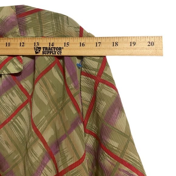 DonnKenny Casual Short Sleeve Top Geo Plaid XL Grannycore Button Shoulder Pad - Picture 4 of 10